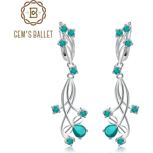 GEMS BALLET Fine Jewelry 2.88ct Natural Green Agate Bridal Drop Earrings For Women 925 Sterling Silver Wedding Jewelry