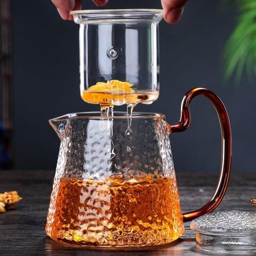 Hammer pattern glass teapot suit high temperature household filter tea maker with handle samovar