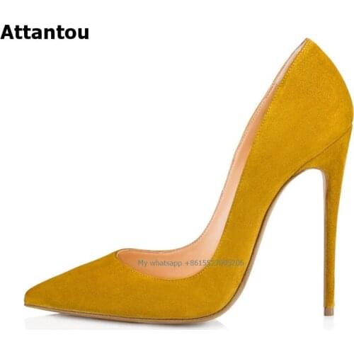 Yellow Suede Leather Pump Pointed Toe Stiletto High Heel Dress Shoes Fashion Candy Color Office Lady Party Dress Shoes 120MM