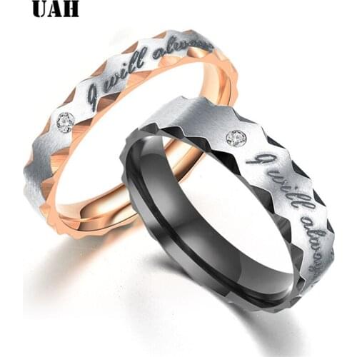 UAH Rose Gold Black Color CZ Wedding Rings Lovers Cubic Zirconia Stainless Steel Romantic Ring Jewelry USA Size
