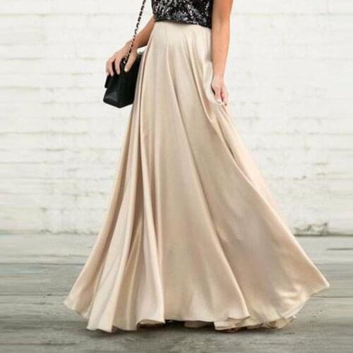 Ivory A-Line Satin High Qualiy Womens Skirts Waist Zipper Custom Made Maxi Length Formal Party Skirts Prom Skirt