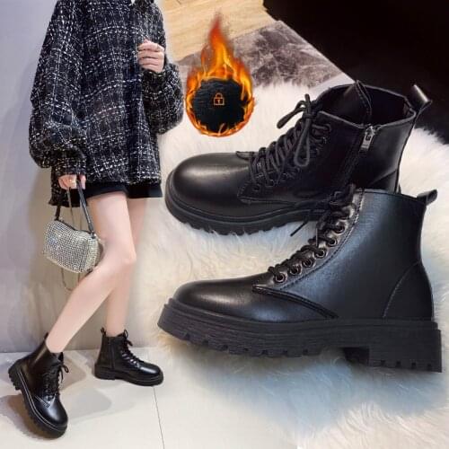 2021 New Womens Boots Round Toe Platform Autumn Female Boot Lace-up Zipper Fashion Non-slip Plus Size Plush Warm Winter Shoes