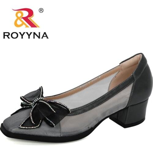 ROYYNA 2020 New Designers Mesh Heels Shoes Women Square Toe Woman Pumps Fashion Casual Ladies Office Shoes Women Sandals Trendy