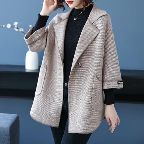2021 Autumn Winter New Womens Cashmere Coat Plus Size XL-6XL 3/4 Sleeve Loose Cloak Type Casual Woolen Jackets Female e437