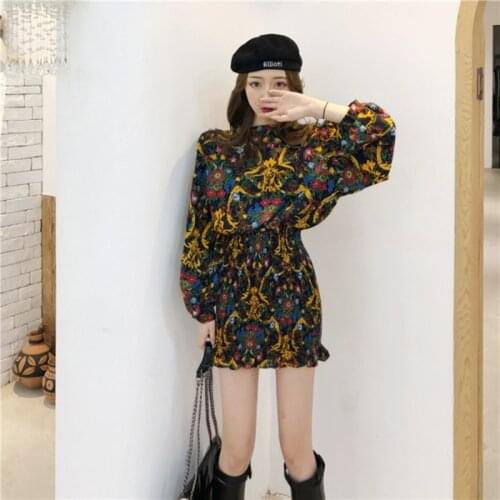 Women Floral Dress Cotton Retro High Waist Slims Fit Casual Dress for Summer d88