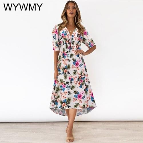 Summer Women Dress 2021 V-neck Floral Beach Dress Woman Sexy Short Sleeve Casual Dresses Ladies Elegant Vestidos Asymmetrical
