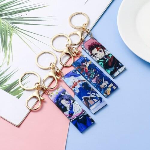 10 Pcs/lot Anime Demon Slayer: Kimetsu No Yaiba Keychains Jujutsu Kaisen Keyring PVC Two Sides Pendant Toys Gift