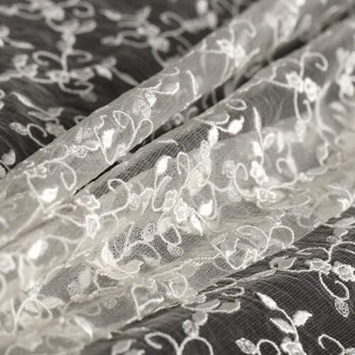 135CM Wide 100G/M Weight White Emboroderied Polyester Lace Fabric for Spring Summer Wedding Evening Dress E1284