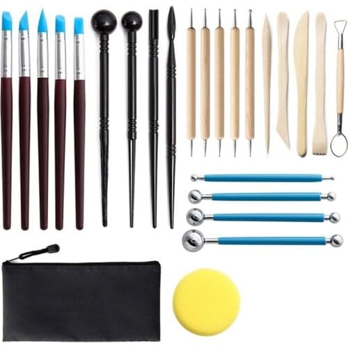 25/28/35pcs DIY Clay Sculpture Pottery Tool Set Multifunctional Carving Point Drill Pen Sponge Ceramics Sculpting Scraper Kit