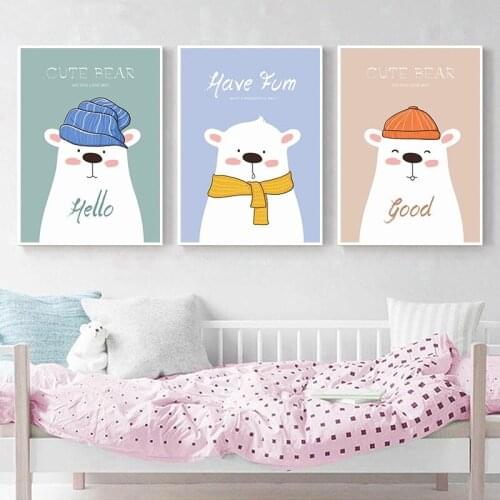 3 Pieces Canvas Painting Cute Bear Wall Art Print Nordic Nursery Poster Wall Pictures For Living Room Kids Bedroom Decoration