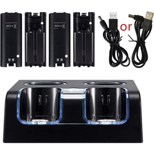 4 in 1 LED Remote Control Charging Dock Station + Rechargeable 4 x 2800mAh Battery USB Cable for WII / WII u