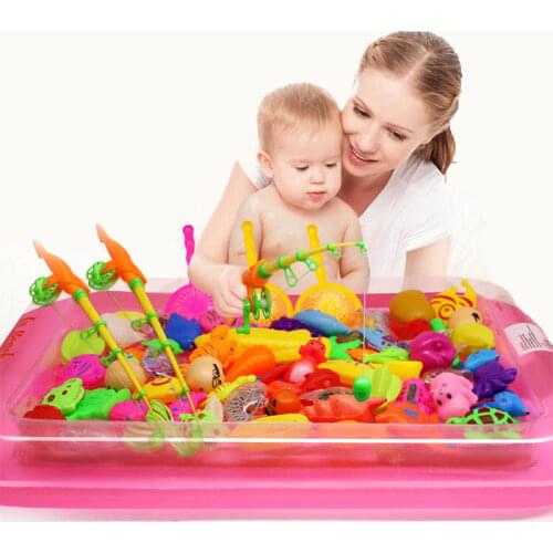 40pcs/set Creative with Inflatable Pool Magnetic Fishing Toy Rod Net Set for Kids Child Model Play Fishing Games Outdoor Toys
