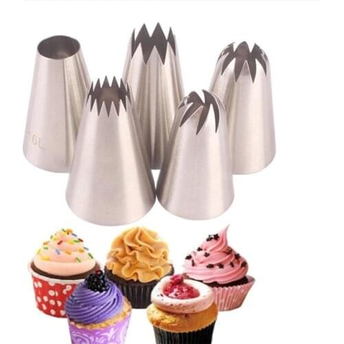 5PCS Large Size Icing Piping Nozzle Pastry Tips Bakeware Kitchen Cookies Tools Stainless Steel Cake Fondant Decorating Tools