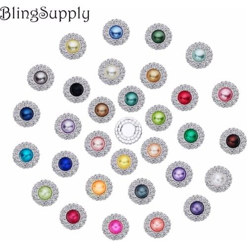 Free shipping 20mm double row rhinestone pearl button flatback for craft DIY 50 PCS/LOT(BTN-5228)
