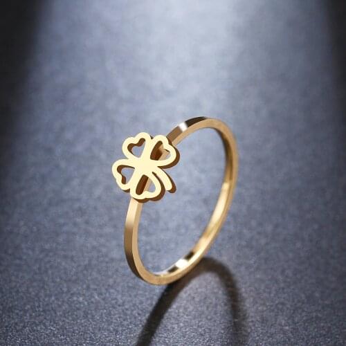 DOTIFI For Women Rings 316L Hollow Stainless Steel Clover Pattern Shamrock Ring Girl Wedding Party Jewelry R325