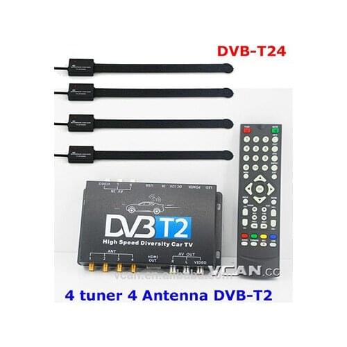 DVB-T24 Car DVB-T2 TV Receiver 4 Tuner 4 Antenna dvb-t to rf modulator power set top box diversity cofdm wireless HD MPEG4