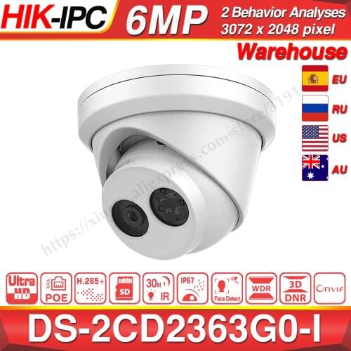 Hikvision Original and OEM 6MP Camera DS-2CD2363G0-I H.265 Face Detect Network IP Camera POE CCTV Security Camera SD Card Slot