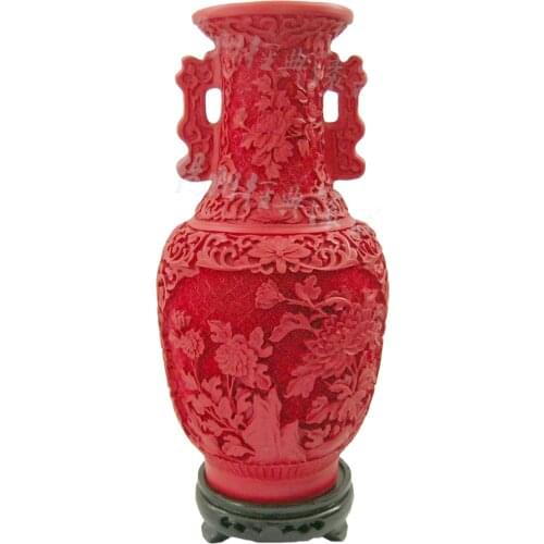 10 inch / Exquisite Chinese Classical Traditional Technology Red Lacquerware Flower Auspicious Vase No.9