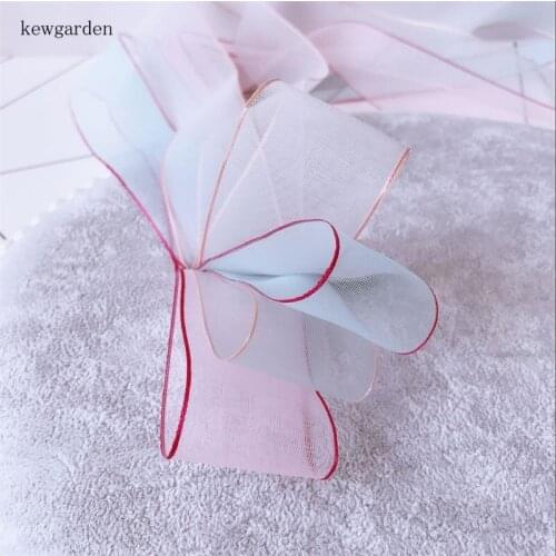 Kewgarden 40mm 1-1/2" Organza Ribbons Handmade Bowknot Yarn Ribbon DIY Riband Garment Accessories 7M/Lot