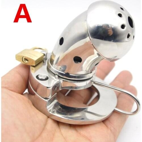 Chastity Cage Stainless Steel Cock Cage Ring Metal Lock Bending Open Type Urethral Sounds Male Sex Product for Men G215