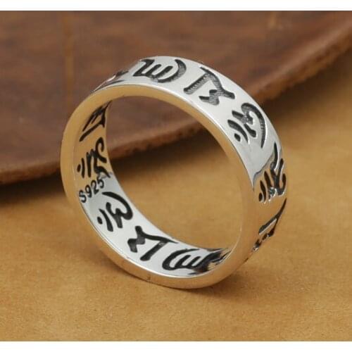 Handmade 925 Silver Tibetan OM Words Ring Real 925 Silver OM Mani Padme Hum Ring