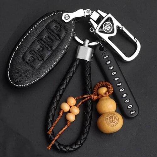 Genuine Leather Car Key Case cover For Murano LIVINA X-Trail Qashqai Sylphy Teana Tiida geniss sunny Key Ring Auto Accessories