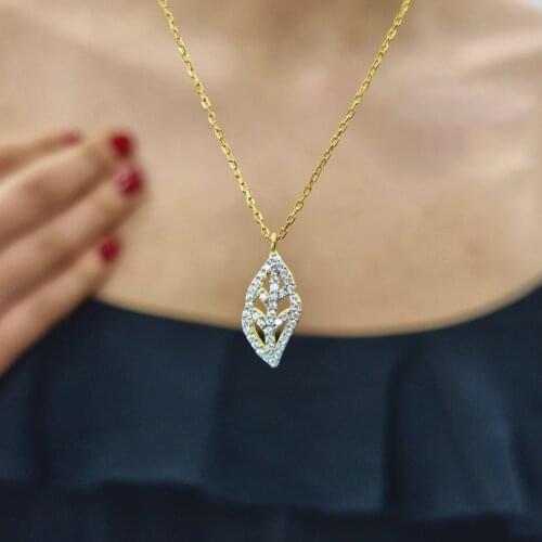 Leaf 925 Sterling Silver, Gold, Rose Plated Zircon Necklace For Women Girls Handmade Fashion Jewelry Elegant Minimalist