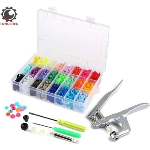 Round Plastic Snaps and Pliers Set 360 Sets T5 Plastic Buttons No-Sew Buttons Fastener Setter Hand Tool for Sewing and Crafting