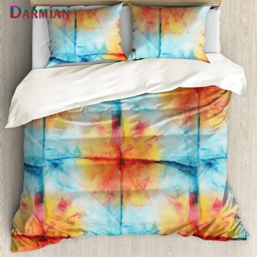 DARMIAN Color Tie-dye Printing Three-piece Set Single Double Dormitory Quilt Cover and Pillowcase Small Fresh Bedding Decoration