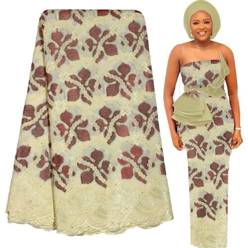 Fabricbob 2021 Latest 100%Cotton Swiss Voile Lace Fabric High Quality 2.5 Yards Nigerian Party Wear Gown Embroidery Lace