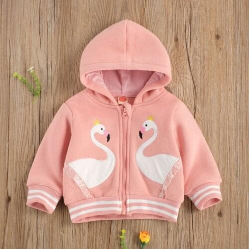 Boys and Girls Solid Color Jacket, Round Collar Long Sleeve Coat, Autumn Swan Printing Hoodie