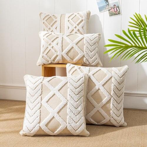 Simple Cushion Cover Beige Pillow Cover 45x45cm/30x50cm Geometric Home Decoration For Sofa Bed Chair Living Room Bed Room