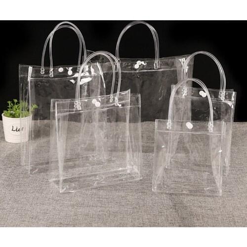 Transparent soft PVC gift tote packaging bags with hand loop, clear Plastic handbag, cosmetic bag