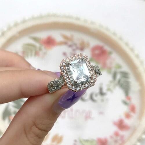 Luxury Square Two Tone Rings Full Inlay Small Zircon Twisted Design Fashion Jewelry For Women Wedding Best Statement Gifts