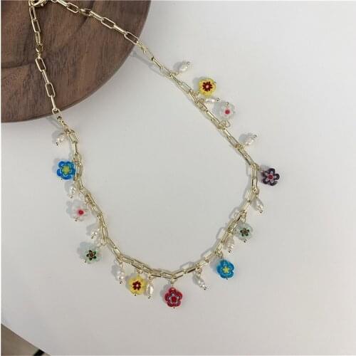 Luxury Pearl Flower Pendant Necklaces for Female Crystal Geometry Multilayered Chain Necklace Party Jewelry Accessories Gift