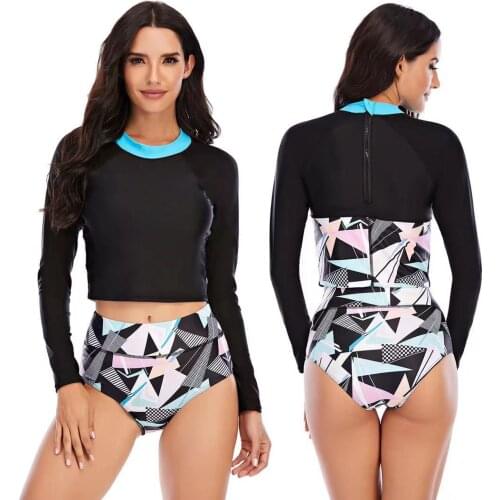 Sexy Long sleeve Swimwear two piece Top + Pants Swimsuit women bikini 2021 newest Swimsuit Bottom bikini beach wear lady