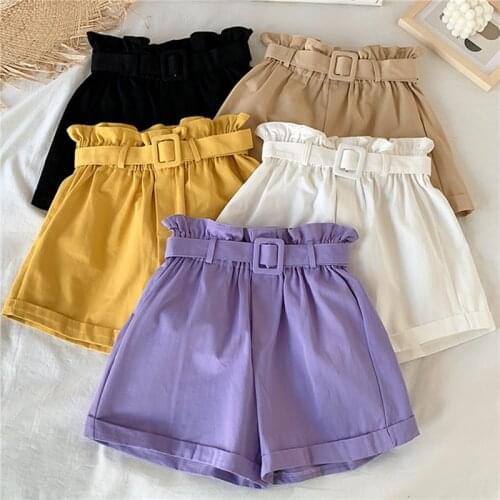 2021 Summer Womens New Elegant Cotton Shorts Wild Leisure Bead Bud Wide Leg Shorts High Waist Slimming Shorts With A Belt
