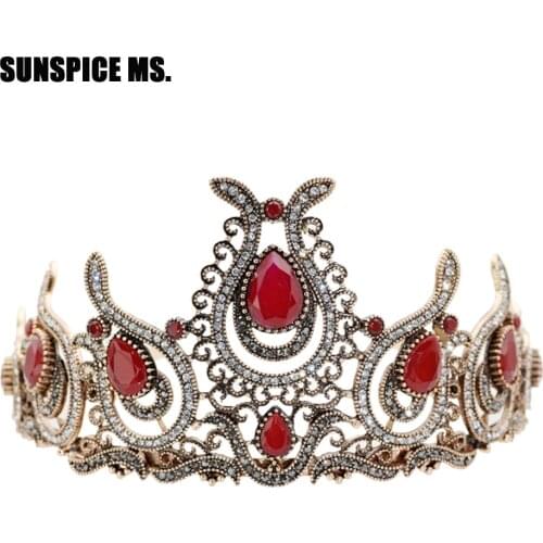 SUNSPICE MS Retro Vintage Turkish Ethnic Flower Tiaras For Women Antique Gold Color Crown Retro bohemia wedding Hair Jewelry New