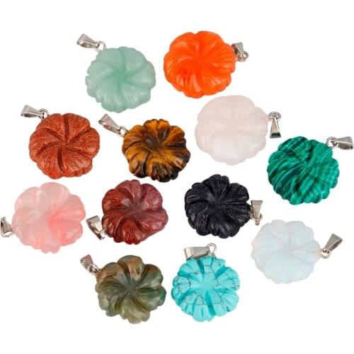 SUNYIK 1Lot (12Pc) Flower Stone Healing Crystal Quartz Charms Pendant for Necklace Jewelry Making