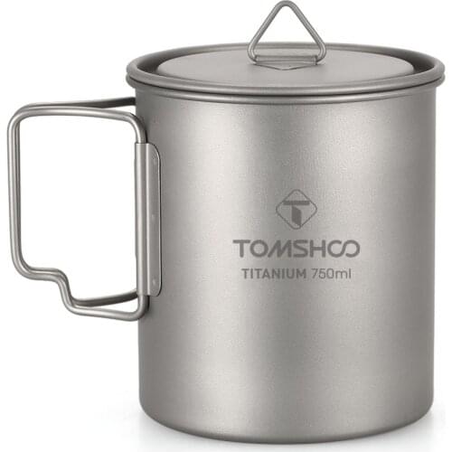Tomshoo Camping Titanium Pot Ultralight 750ml Titanium Mug Outdoor Portable Camping Picnic Water Cup Mug with Foldable Handle