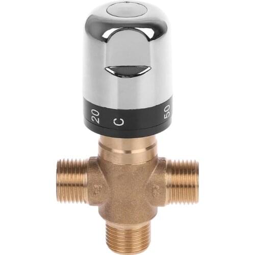 Solid Brass G1/2 Male 3 Way Thermostatic Mixing Valve Shower Water Temperature Control