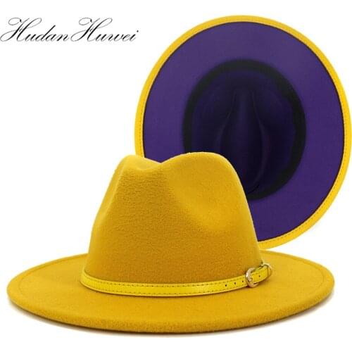 Unisex Cotton European American New Fashion Patchwork Woolen Fedora Hat Couples Church Holiday Top Caps