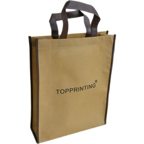 Whole 500pcs/Lot Brown Color Cheap Durable 80g Non Woven Shopping Bags With Brand Logo Printed Customized Tote-Bag With Handle