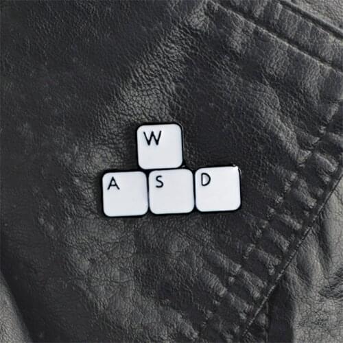 WASD Keyboard Pins Computer Gamer Black White Enamel Pin Badges Brooches Jewelry Denim Jackets Blouse Backpack Accessories Gifts