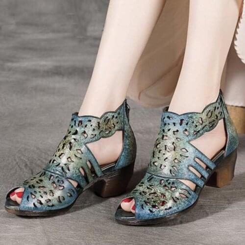 Women Sandals Summer 2021 New Women Shoes Genuine Leather Retro Zip Casual Sewing Handmade Leisure Ladies Party Sandals Mujer