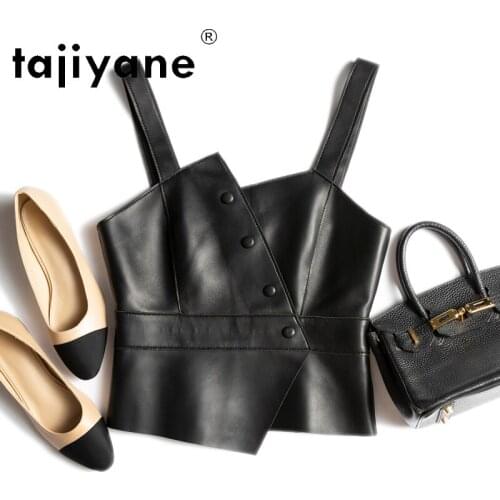 Women Top Crop Real Sheepskin Sleeveless Jackets Woman Genuine Leather Vest Korean Female Vests Mujer Chaqueta TN2846