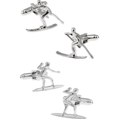 10pairs/lot Sport Skiing Surfingman Cufflinks Copper Ski Man Surfing Cuff Links Mens Jewelry Accessory Fashion Gift Wholesale