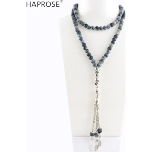 100% Natural agate weathering black bracelets Prayer Islamic Muslim tasbih Allah Rosary black agate necklace 99 beads 6-10mm