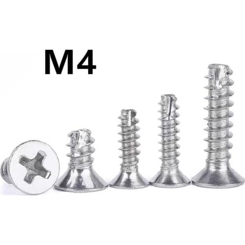 100PCS M4x6/8/10/12/16mm GB13806.2 B type 304 Stainless steel KT flat head countersunk head cross groove flat tail tapping screw