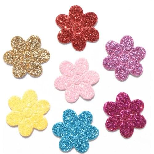 100PCS Mixed Colors Glitter Leather Flower Appliques for DIY Sewing Supplies Kids Craft/Clothes Accessorie K46